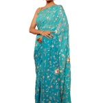 Teal Ombre Pure Chiffon Saree | All Over Aari Tari Zardozi & Cutt Work | Jaipurio Designer Collection